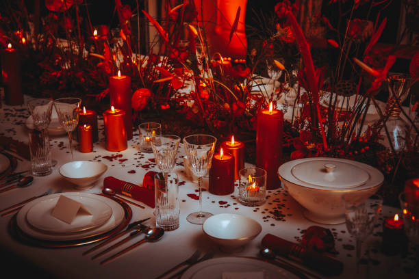 Candlelit romantic dinner table