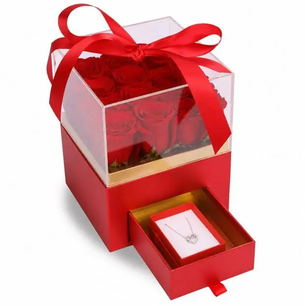 Luxury rose gift box with necklace