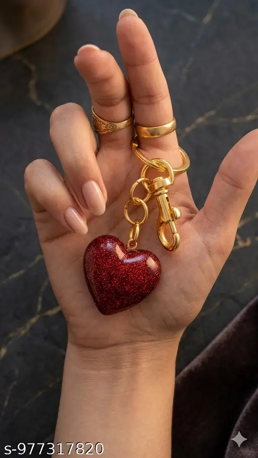 Handmade glitter heart keychain with gold clasp