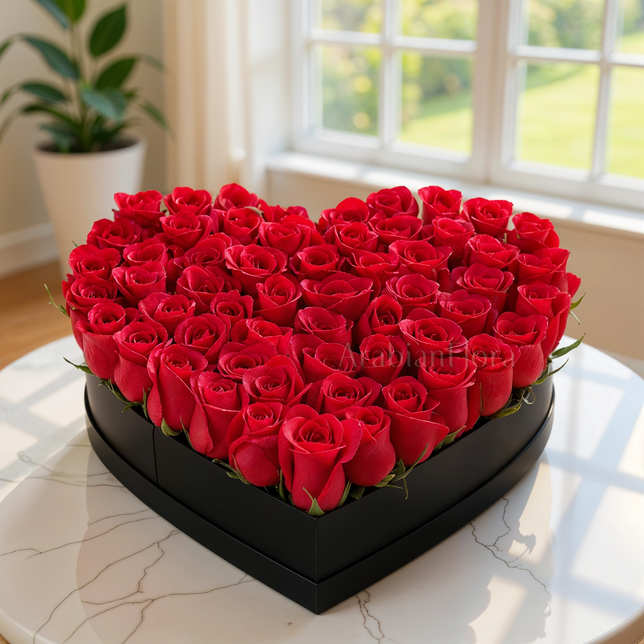Heart-shaped box of premium red roses