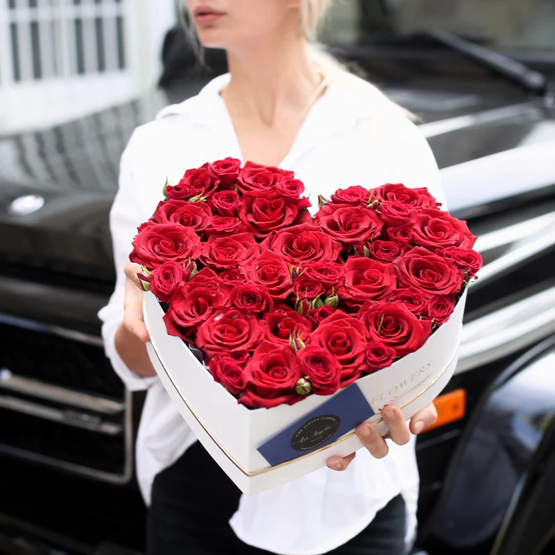 Heart box of red roses